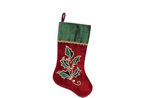 Northlight 21" Red and Green Holly Embroidered Velvet Christmas Stocking