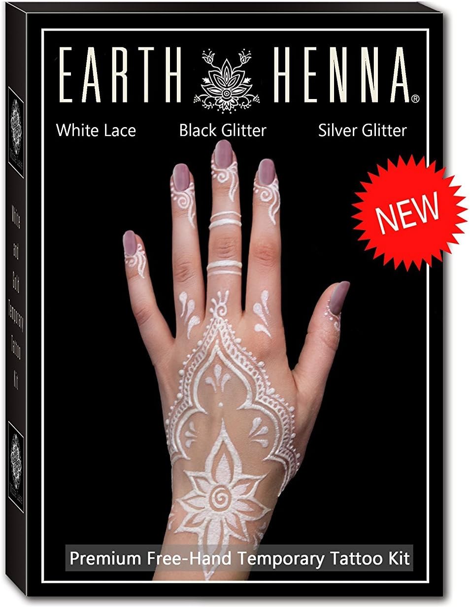 Freehand White Tattoo and Body Painting Kit, Silver and Black Glitter Options Included