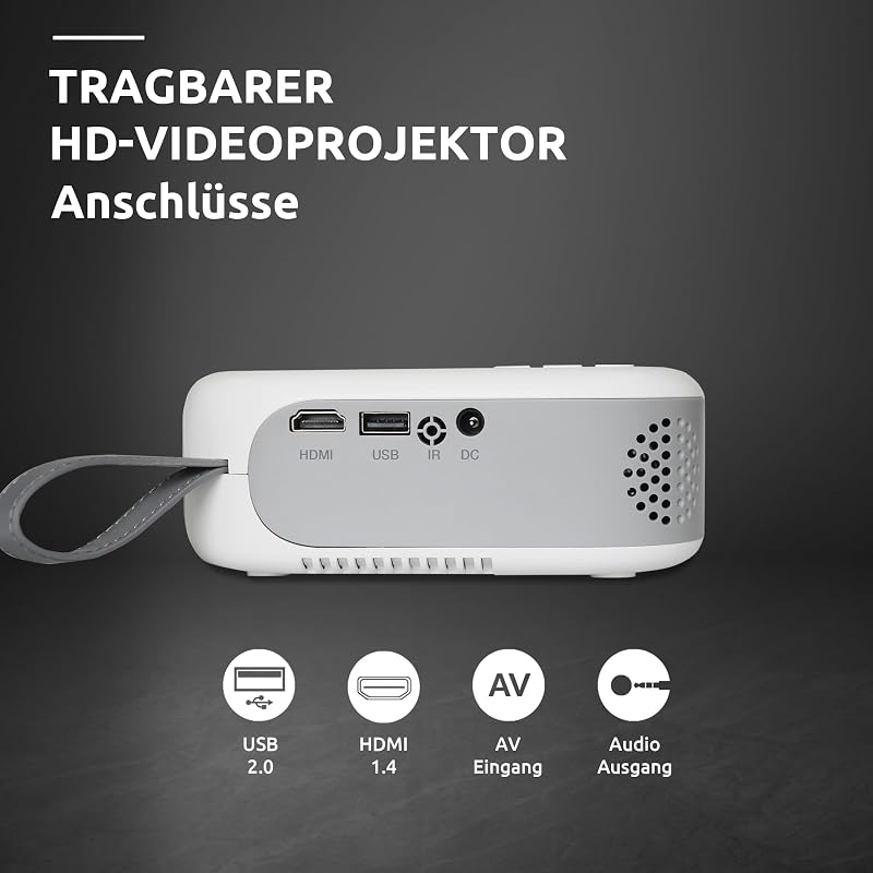 - N1 Mini Projektor - Taschenbeamer - 30-100 Zoll - WLAN - 720p HD & Kompatibel mit 1080p Full HD - 750 Lumen - Projektionsdistanz 0,9 bis 6,2 m - HDMI + USB - weiß