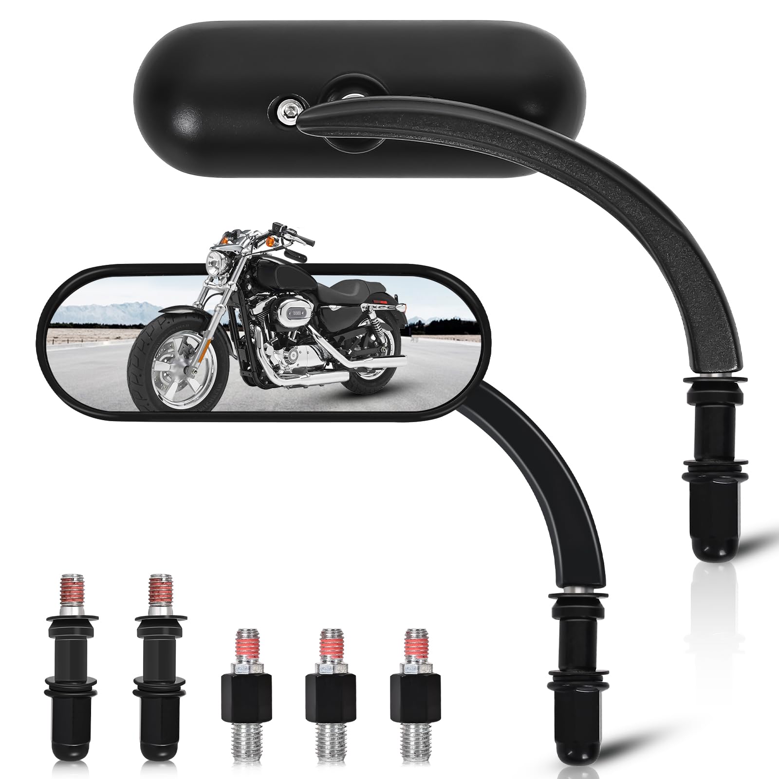 Photo 1 of Motorcycle Mirrors for Handlebars, Oval Shape Mini Sportster Rear View Mirrors M10 for Harley Sportster XL 883 1200 Road King V-Rod Street Glide Electra Glide Dyna Softail 1990-2025 Accessories
