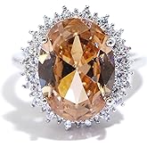 925 Sterling Silver Shiny Full Diamond Gemstone Ring Cubic Zirconia Rings CZ Diamond Champagne Ring Eternity Engagement Wedding Band Ring for Women (US Code 10)