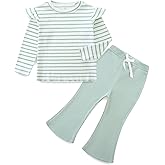 Baby Girl Bell Bottoms Outfits Floral Knit Crewneck Sweatshirts and Flare Pants Set Toddler 2Pcs Fall Winter Clothes