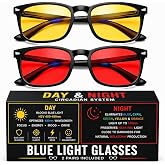 Solmoon - Blue Light Blocking Glasses - Sunset Yellow Lens + Deep Night Red Lens, American Tritan&trade; BPA-Free Lenses, Includes 2 Pouches &amp; Cleaning Cloth - Men &amp; Women Red Lens Glasses