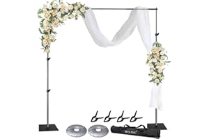 HYJ-INC Pipe and Drape Photography Backdrop Stand Kit Adjustable Photo Background Stand 10ft x 8.5ft with Metal Base for Parties Weddings Birthday Party Events Photo Booth with 4 Clamps,Carrying Bag.