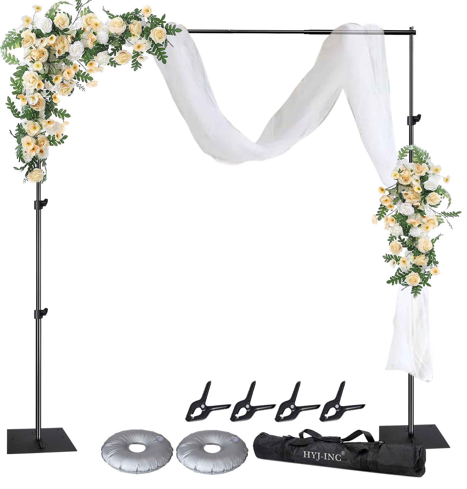 Photo 1 of Hyj-Inc And Drape Photography Backdrop Stand Kit Adjustable Photo Background Stand 10ft x 8.5ft with Metal Base for Parties Weddings Birthday Party Events Photo Booth with 4 Clamps,Carrying Bag.
