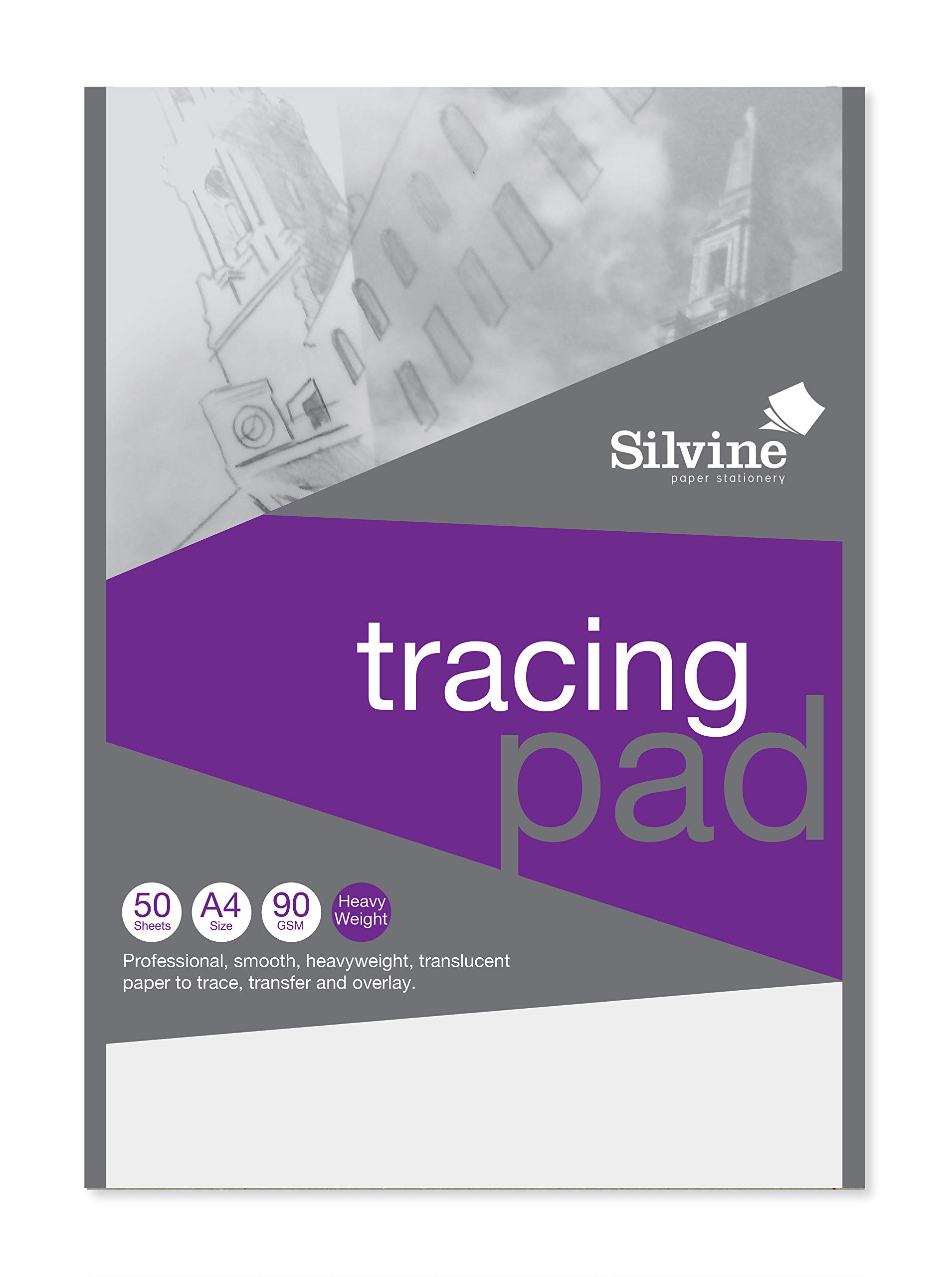 Silvine A4 Professional Tracing Pad. 50 Sheets of Quality Heavyweight Tracing Paper (90gsm)