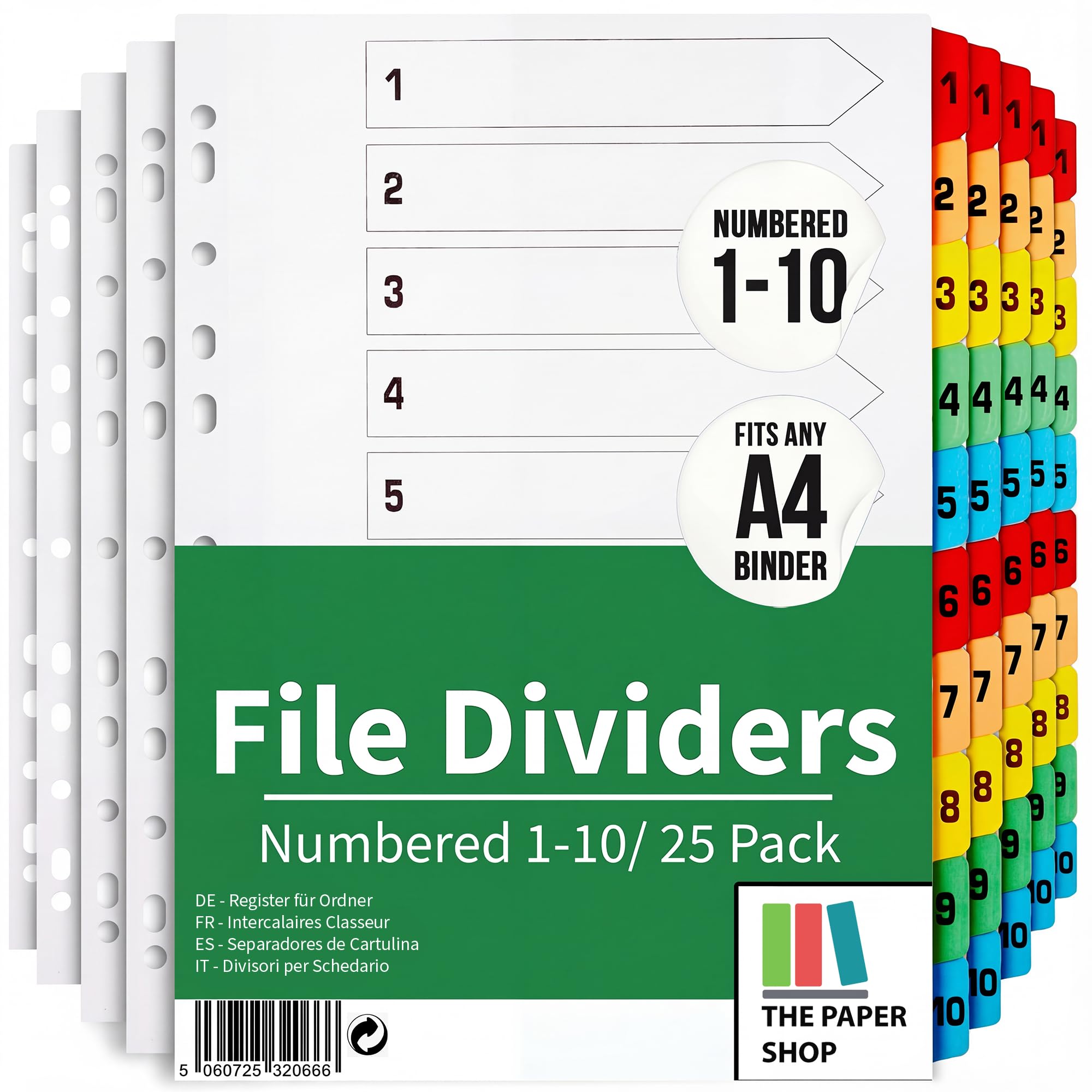 File Dividers A4, 10 Part Folder Dividers for Ring Binders & Lever Arch Files, Binder & Subject Dividers (25 Pack)