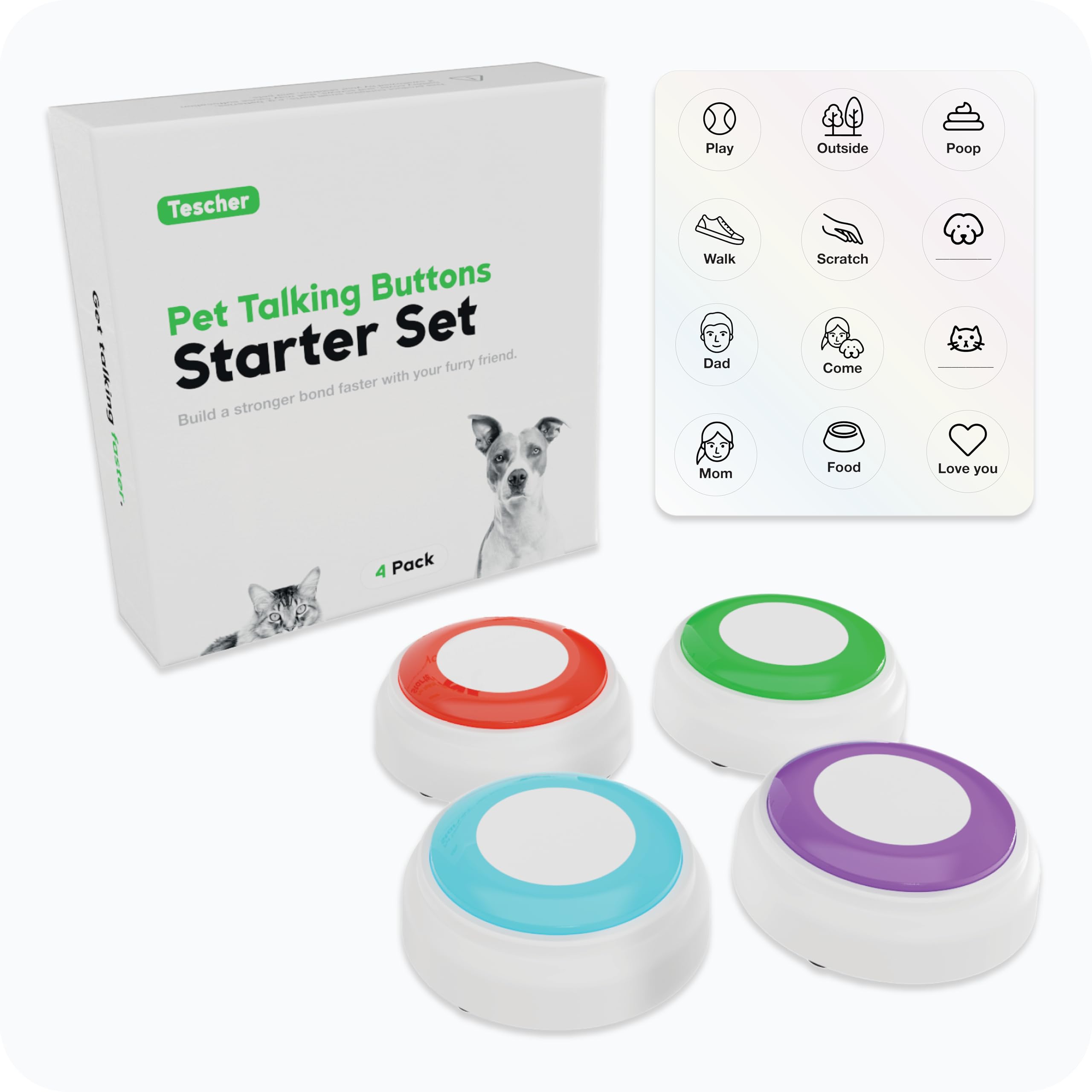 Tescher Recordable Training Buttons for Dogs | Scientifically Selected Colours for Faster Learning | Speech Buzzers to Accelerate Learning & Communication | The for Your Pet