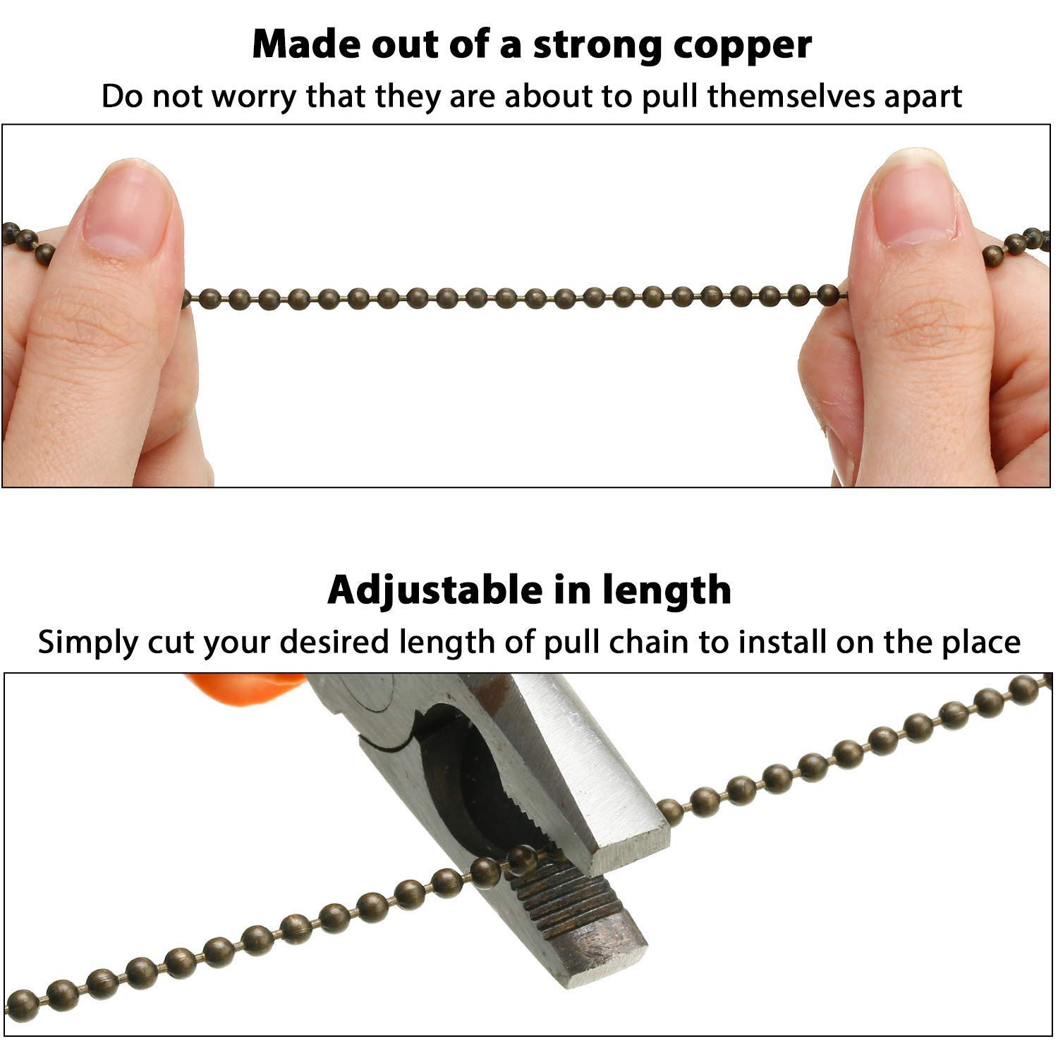 Pull Chain Extension, 2Pack 36" Stainless Steel Fan Chain Extender with 6 Strong Matching Connectors, Strong Bearing & Rustproof #6 Size Pull Chain for Ceiling Fan Pull Chain: Industrial & Scientific