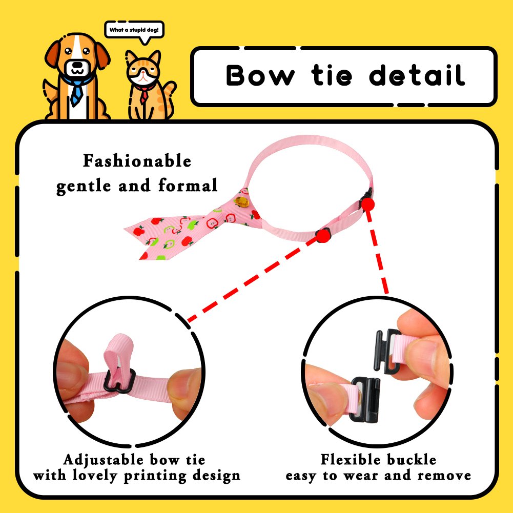 SW Lovely Adjustable Dog Puppy Collar Cat Bow Tie Pet Costume Necktie for Small Dogs Puppy Grooming Accessories, Free Size, 6 Patterns, Pink