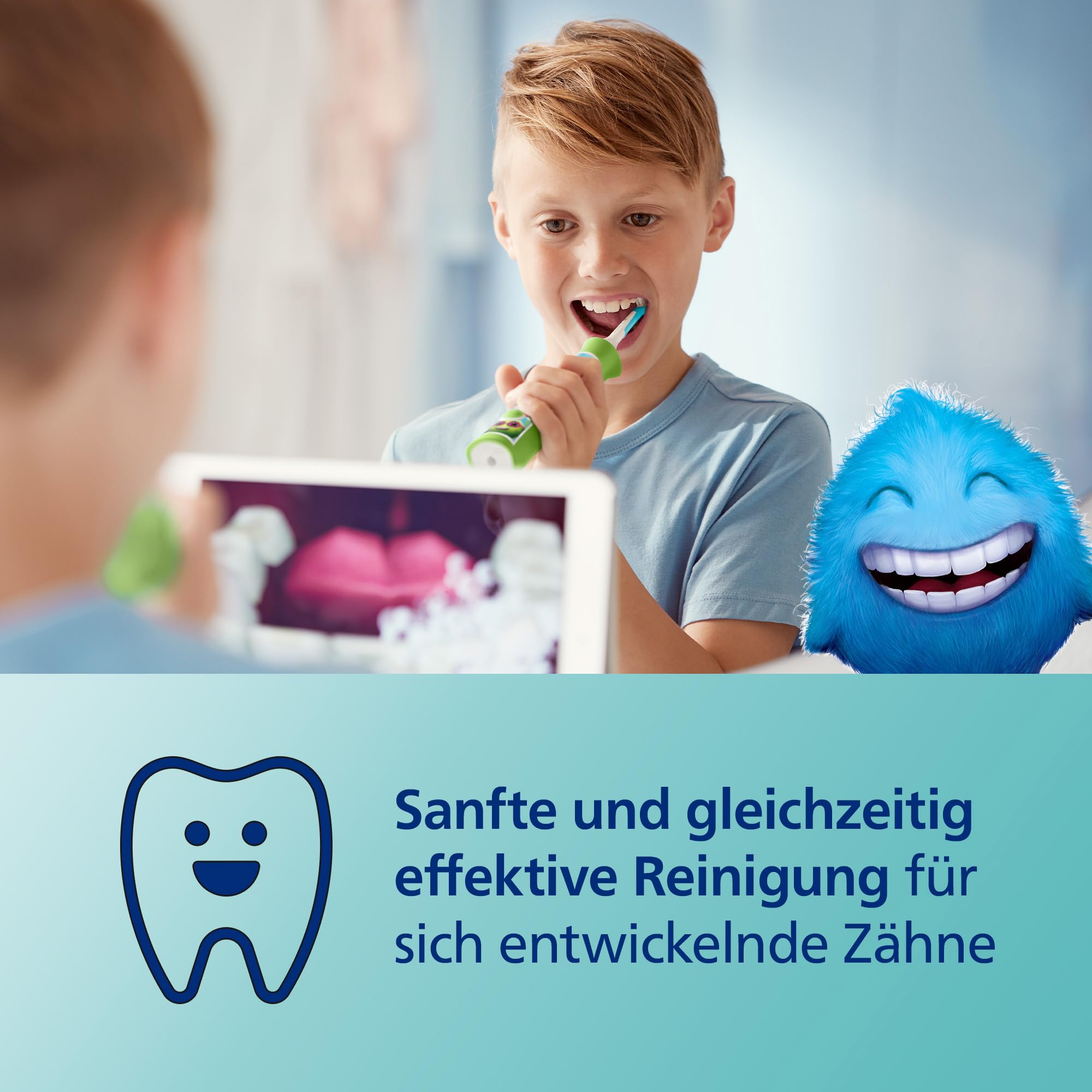 Philips Sonicare For Kids, elektrische Schallzahnbürste mit App, für Kinder ab 3 Jahren, mit SmarTimer und QuadPacer für eine gründliche Reinigung, Grün, Modell HX6352/11 2