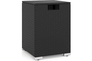 HAPPYGRILL Propane Gas Tank Cover, 2-in-1 Rattan Hideaway Storage Side Table for 20 lbs Tanks, Outdoor Patio Gas Tank End Tab