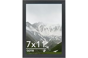 QOTIB 7x11 Picture Frame Black for Wall Mounting or Tabletop, Wood 7 x 11 Frame Photo Frame for Wall Hanging Horizontally or Vertically, Black, 1 Pack