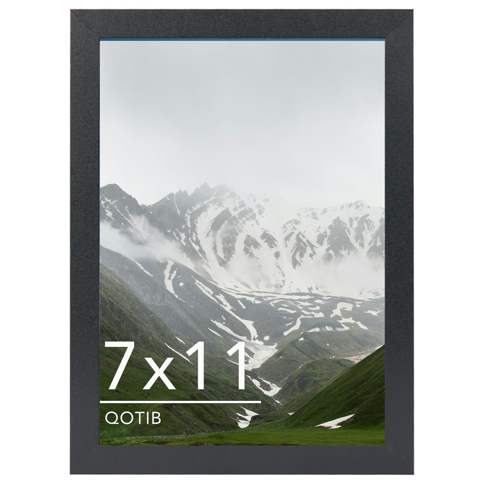 Photo 1 of QOTIB 7x11 Picture Frame Black for Wall Mounting or Tabletop, Wood 7 x 11 Frame Photo Frame for Wall Hanging Horizontally or Vertically, Black, 1 Pack