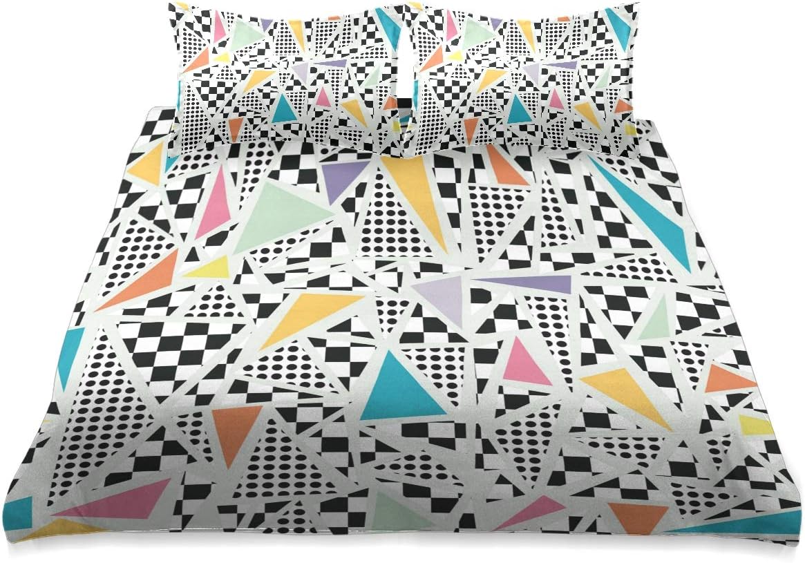 MNSRUU Vintage 80'S Memphis Fashion Style Duvet Cover Set King Size, Soft Bed Set Quilt Cover Sets with Pillow Cases