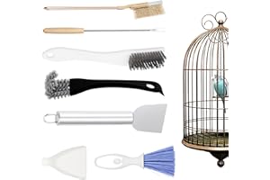 DINTSTYLE 7-Piece Set Bird Cage Cleaner,Small Animal cage Cleaning Tool Wooden and Stainless Steel Cleaning Brush Long Handle Cleaning Brush Spatula Bird Cleaning Bird Drops Multipurpose Cleaning(B)