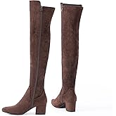 N.N.G Women Over Knee Boots Suede Thigh High Long Comfort Black Winter Low Square Toe Block Heel
