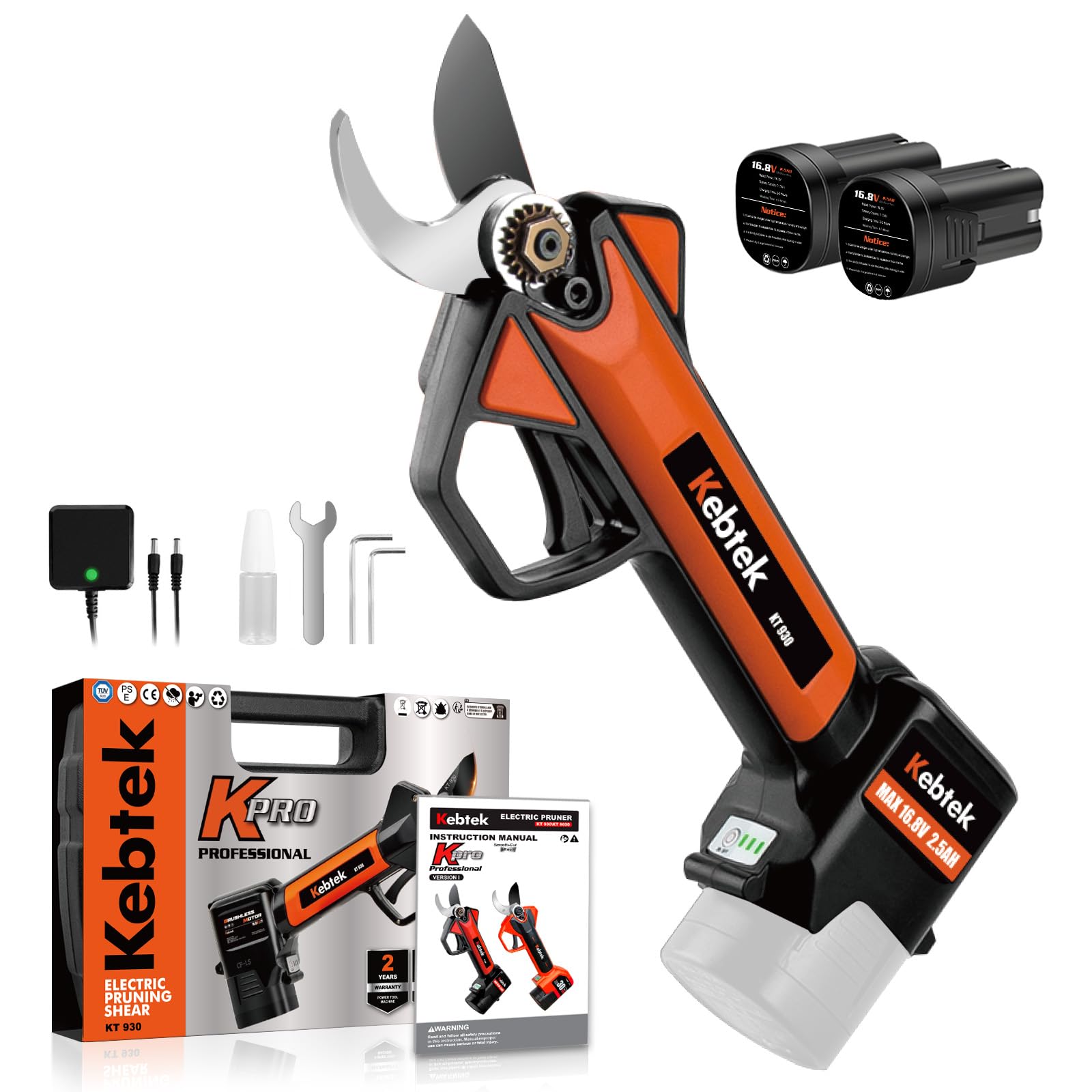 Photo 1 of Electric Pruning Shears, Kebtek Cordless Electric Pruner Heavy Duty Electric Branch Cutter Brushless Motor with 2PCS 2500mAh 8-10H Working Time, 30mm (1.18 Inch) Cutting Diameter (KT930) Smooth-CUT