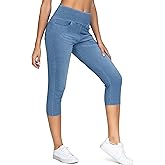 THE GYM PEOPLE Women's High Waisted Stretchy Capri Jeggings Pants Tummy Control Pull on Skinny Jean Leggings with Pockets