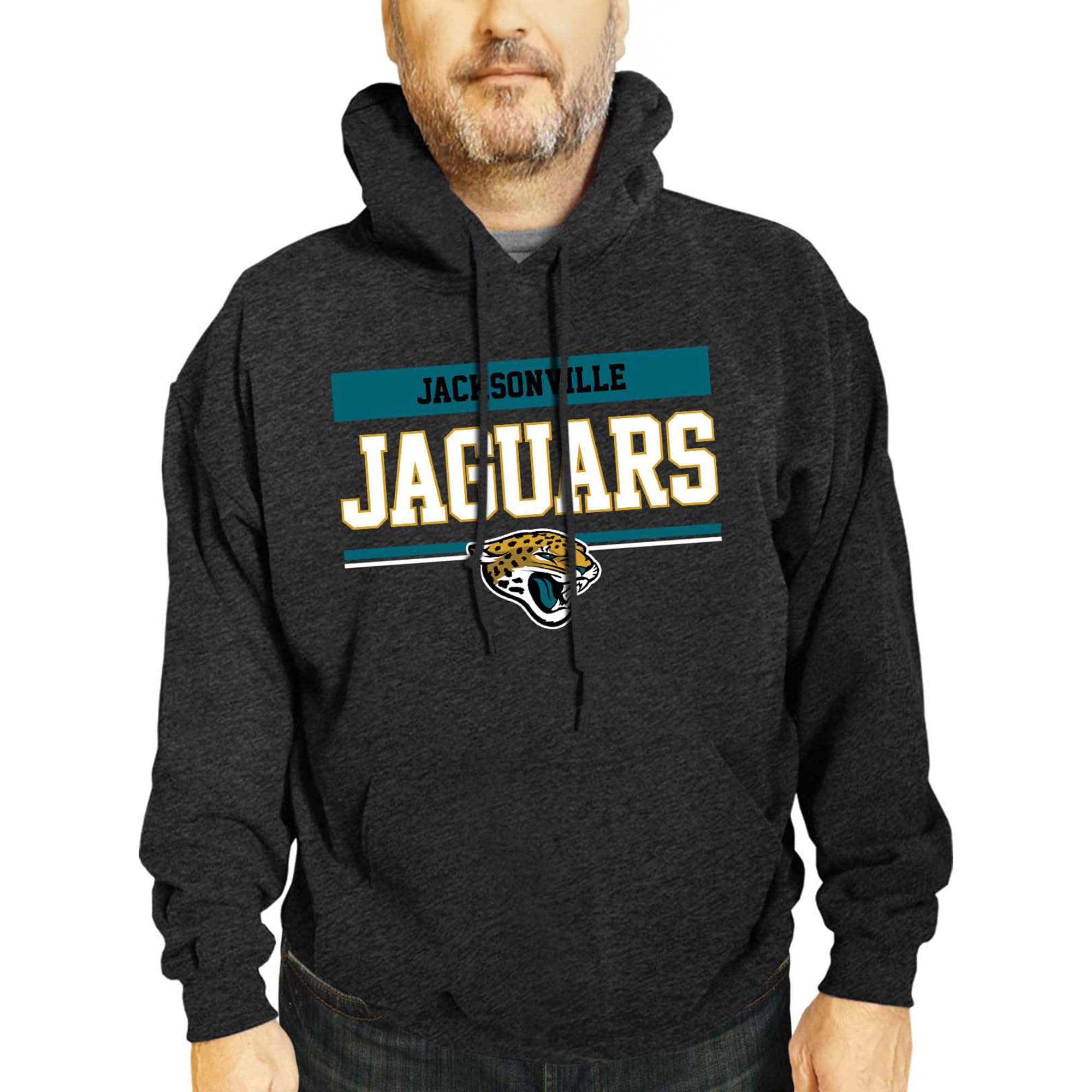 Team Fan Apparel NFL Adult Gameday Charcoal Hooded Sweatshirt - Cotton & Polyester - Stay Warm & Represent Your Team in Style (Jacksonville Jaguars - Charcoal, XX-Large) Image