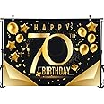Happy 70th Birthday Backdrop for Men Women | 70 Birthday Backdrop Background Banner 70th Anniversary Backdrop | Happy 70th Birthday Photo Backdrop Banner Wall Decorations Black and Gold 71 x 49 inch