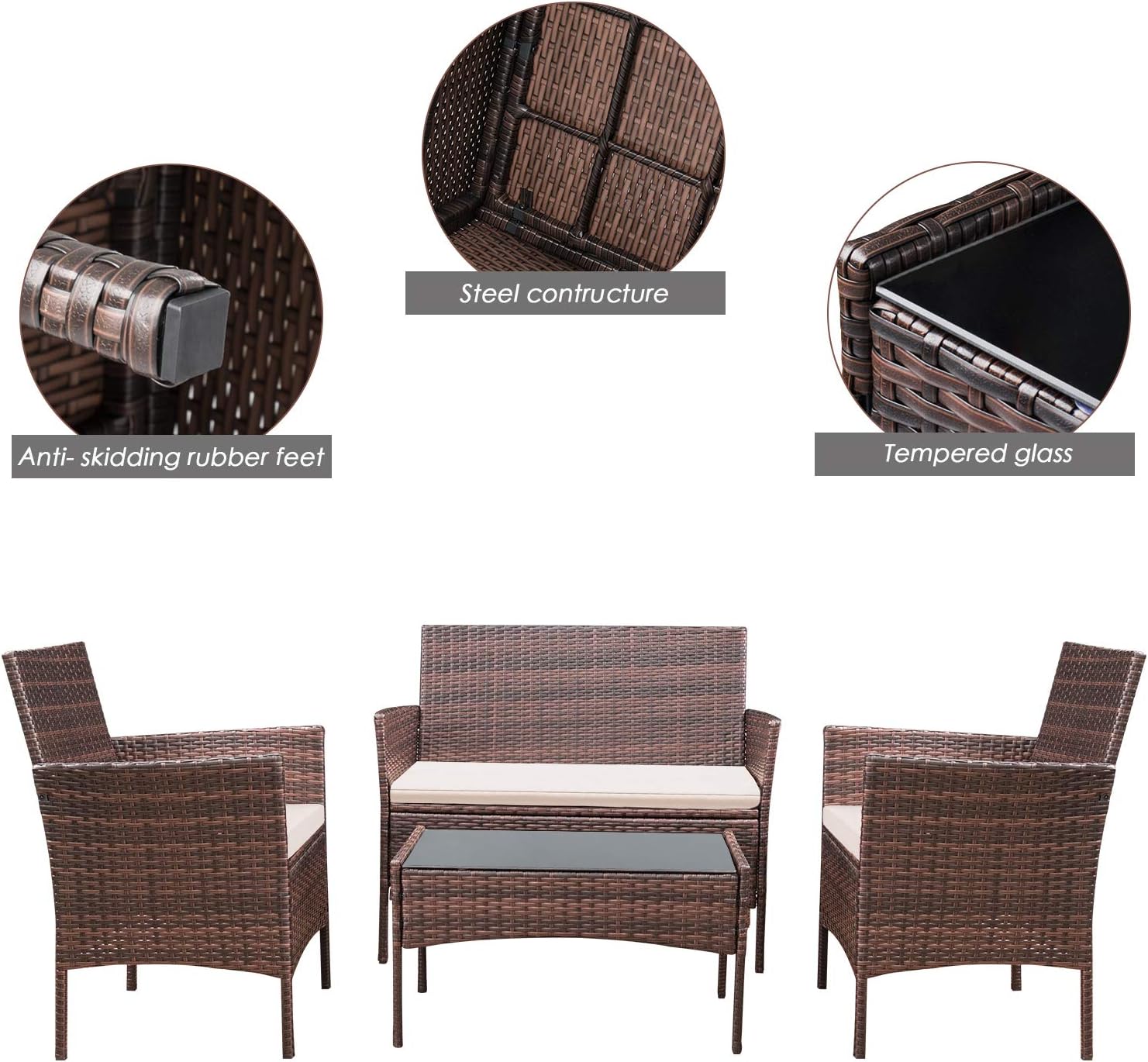 Homall 4 Pieces Outdoor Patio Furniture Sets Rattan Chair Wicker Set, Outdoor Indoor Use Backyard Porch Garden Poolside Balcony Furniture Sets (Brown and Beige) : Garden & Outdoor