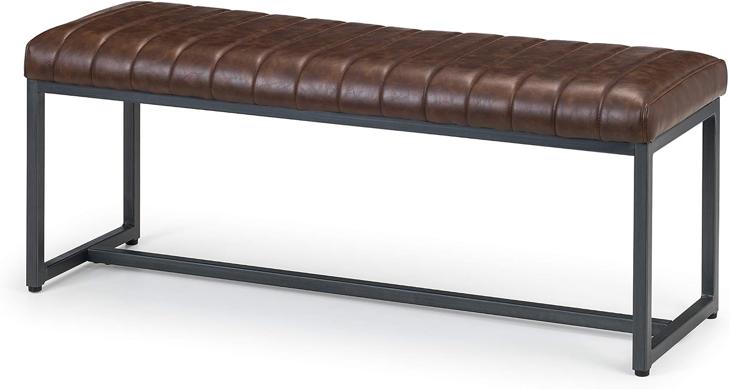 Julian Bowen Brooklyn Upholstered Bench, Brown, Height: 47, Width: 121, Depth: 41cm, Brown / Gunmetal