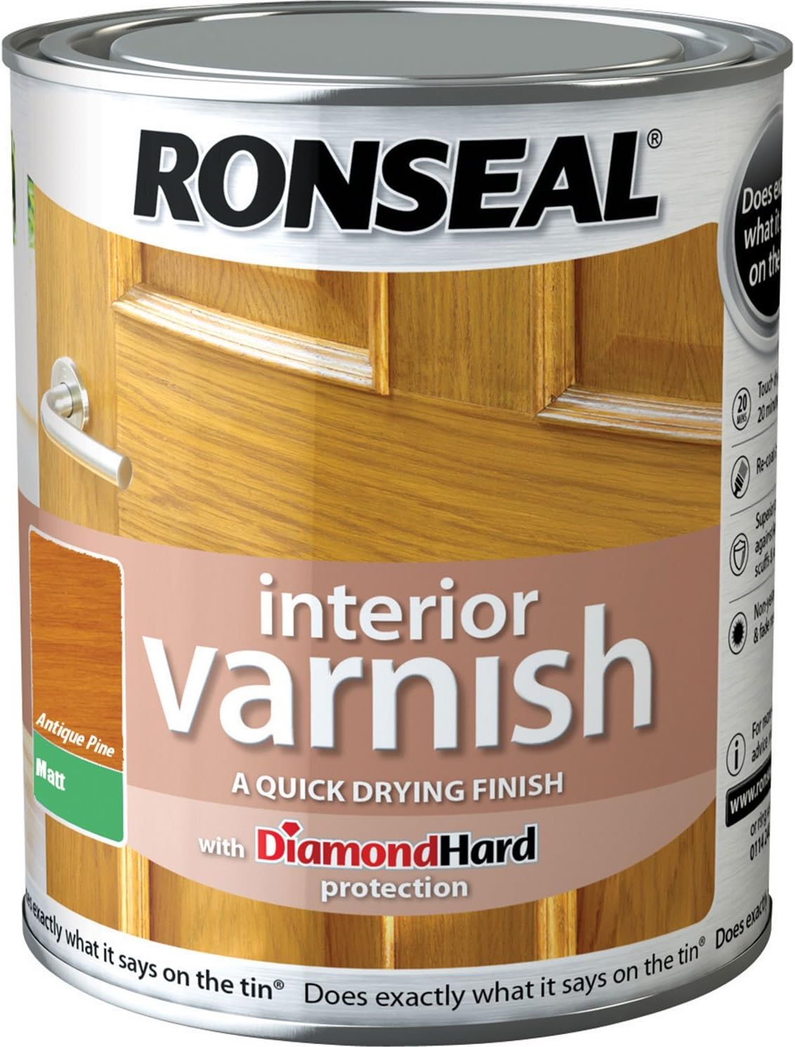 Ronseal RSLIVMAP750 750ml Quick Dry Matt Interior Varnish - Antique Pine, Various colours