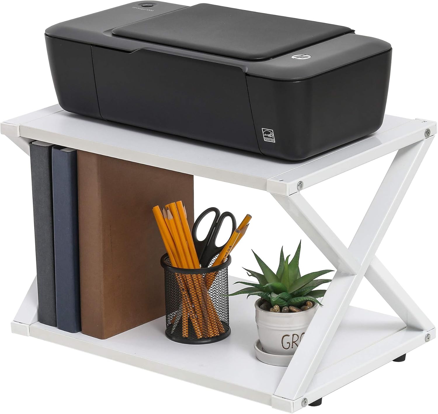 FITUEYES Desktop Printer Stand 2 Tiers X Shape Wood Desk Organizer