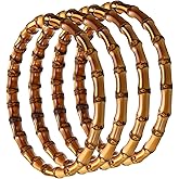 PATIKIL 6.7 Inch Bamboo Purse Handles, 4 Pcs Round Replacement Handmade Rings for Tote Bag Purse Making Decorations, Brown