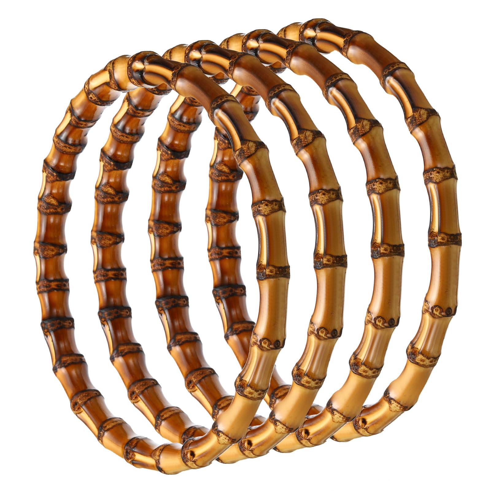PATIKIL 6.7 Inch Bamboo Purse Handles, 4 Pcs Round Replacement Handmade Rings for Tote Bag Purse Making Decorations, Brown