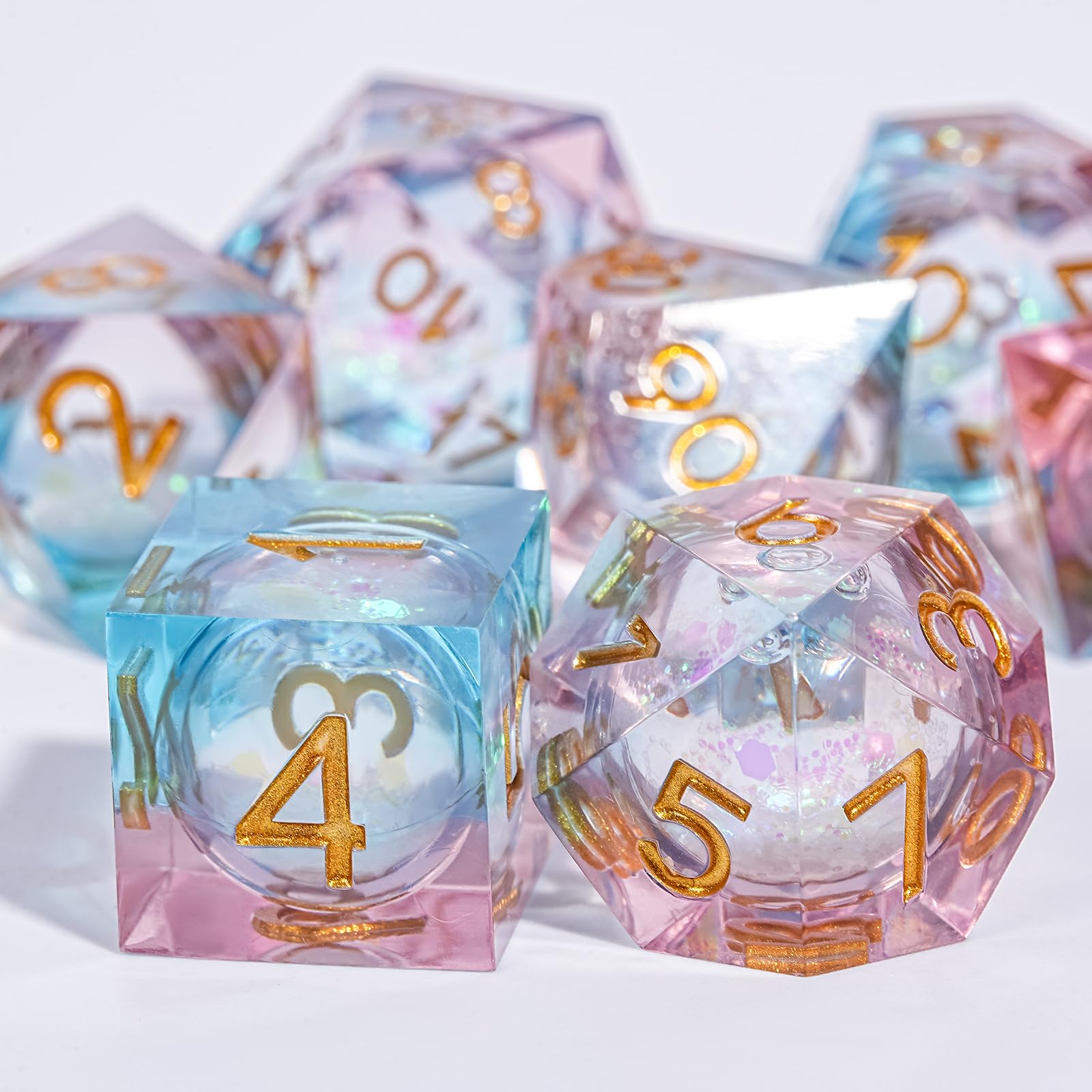 HKDZ Liquid Core DND Dice Set, Powder Blue Handmade Resin Sharp Edge 7Pcs Polyhedral Dice Full D20-D4, Resin D&D Dice with Premium Gift Box for Dungeons & Dragons RPG Tabletop Game Gift — image 1