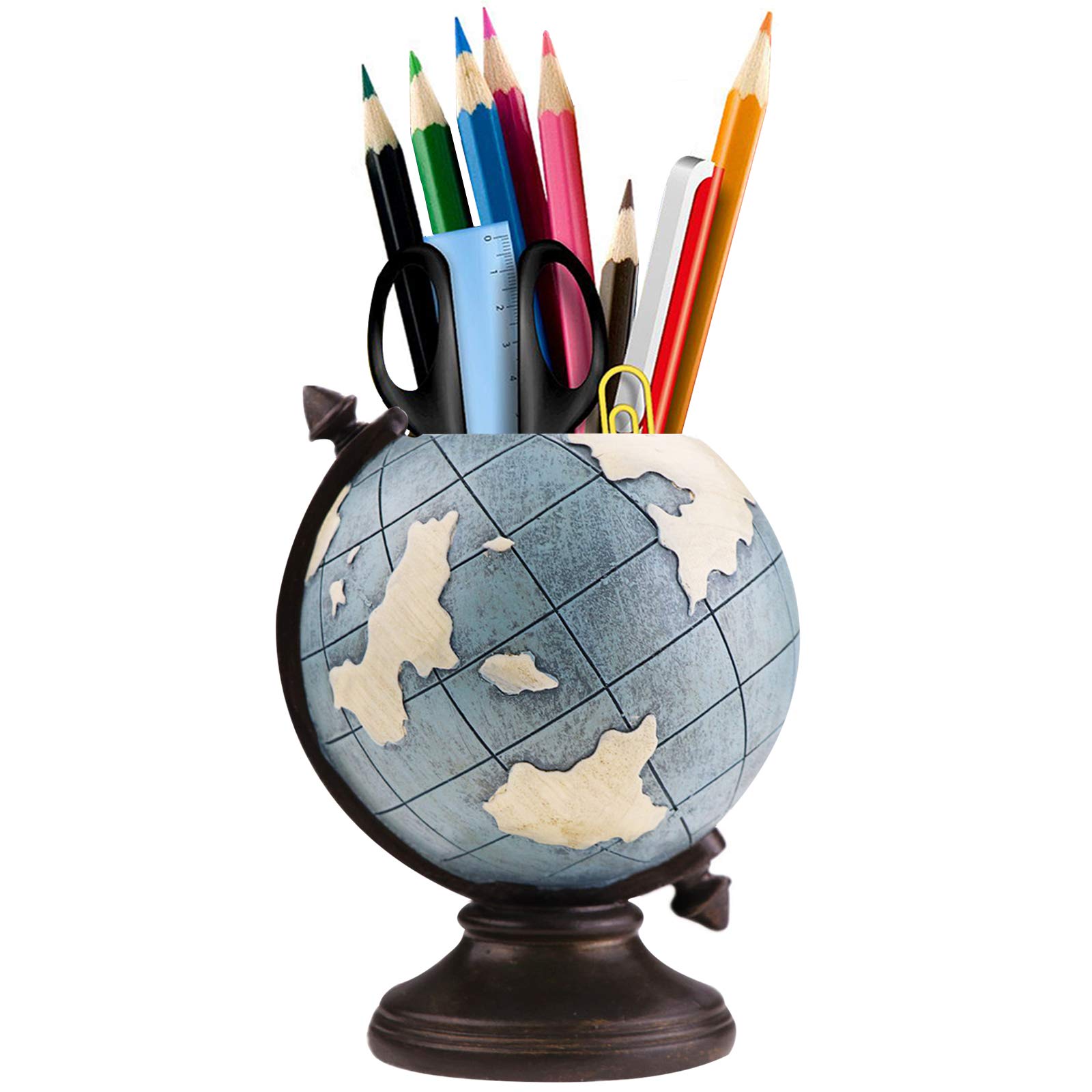 Globe Pen Holder for Desk Pen Pot Vintage Pencil Cup Desktop Organizer Pen Container Retro Home Office School Suppliers Gifts for Teacher Men Geography Gifts