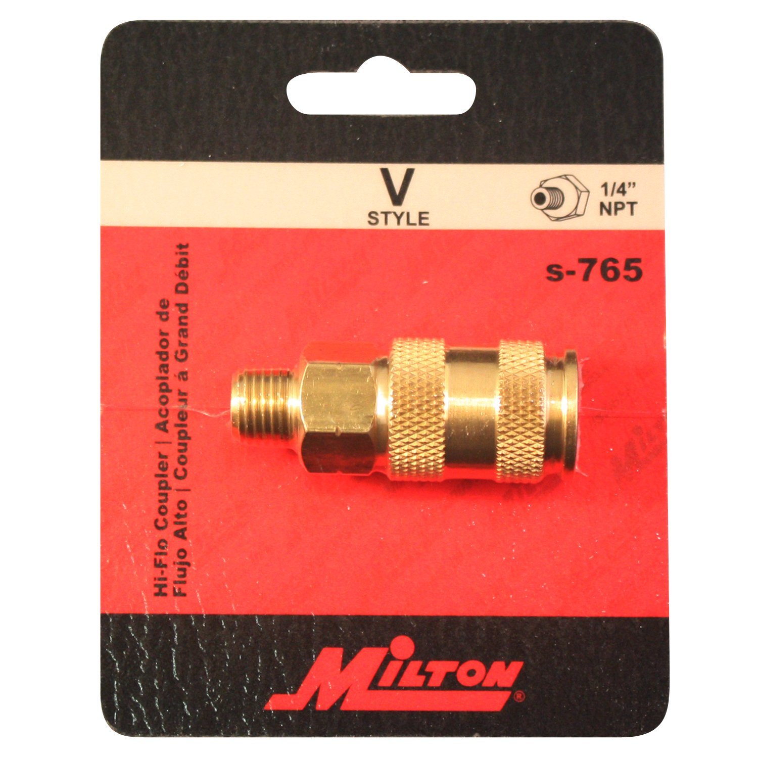 Milton Industries S-765 HI-Flo V-Style -FeetA, M, V-Feet 1/4-Inch MNPT Brass Body, Single - Air Tool Fittings - 
