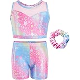 JiAmy Two Piece Gymnastics Leotards for Girls, Sparkly Dance Biketards with Shorts Ballet Tumbling Outfit for Girl 3-12 Years