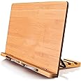 wishacc Book Stand XL-Large Size 15.4" x 11.0" Main Board-Adjustable Foldable Book Holder with Page Holder Clips - Holds Cookbooks, Receipe Books, Textbooks, Tablets, Laptops, Music Books, Documents