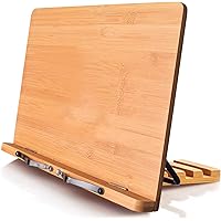 wishacc Book Stand XL-Large Size 15.4" x 11.0" Main Board-Adjustable Foldable Book Holder with Page Holder Clips - Holds Cook