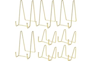 MUKLEI 8 Pack Gold Plate Display Stand 2 Sizes, Metal Plate Holder 6 Inch & 3 Inch, Easel Display Stand Tabletop for Photo, C