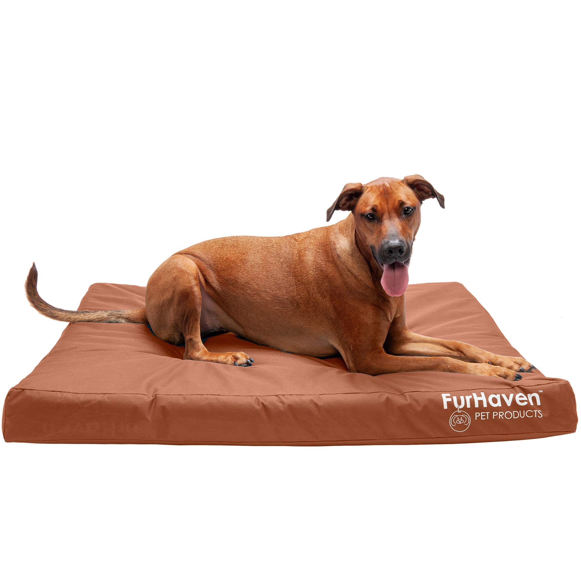 Furhaven XL Orthopedic Dog Bed Water-Resistant Indoor/Outdoor Logo Print Oxford Polycanvas Mattress w/Removable Washable Cover - Chestnut, Jumbo (X-Large