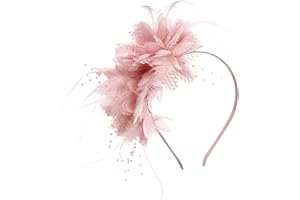 PISTHA Womens Fascinators Hats Tea Party Hats for Women, Feather Pearl Veil Headband for Wedding Cocktail Dresses Accessories