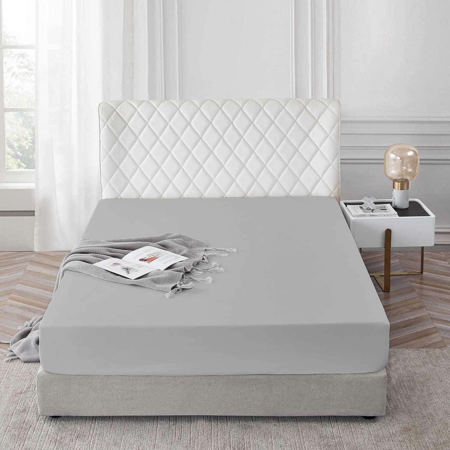 AR Ware King Size Fitted Sheets 100% Egyptian Cotton 300 TC, Breathable Deep Fitted King Size Sheet, Hotel Quality 30 Cm (Grey) — image 1