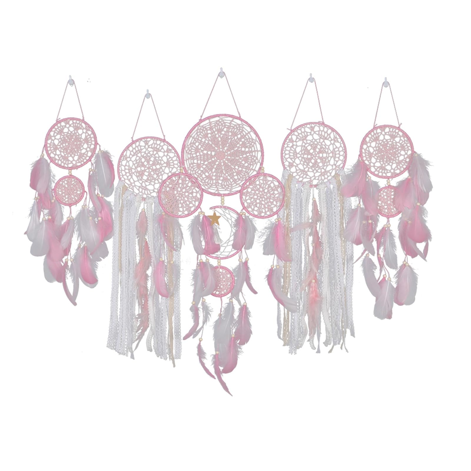 5pc Dreamcatcher Moon and Star Hanging Over The Bed Handmade Dream Catcher Wall Hanging Bohemian Dreamcatcher Wall Home Decor Gifts for Mom, Gifts for Women, Gifts for Girls,Pink