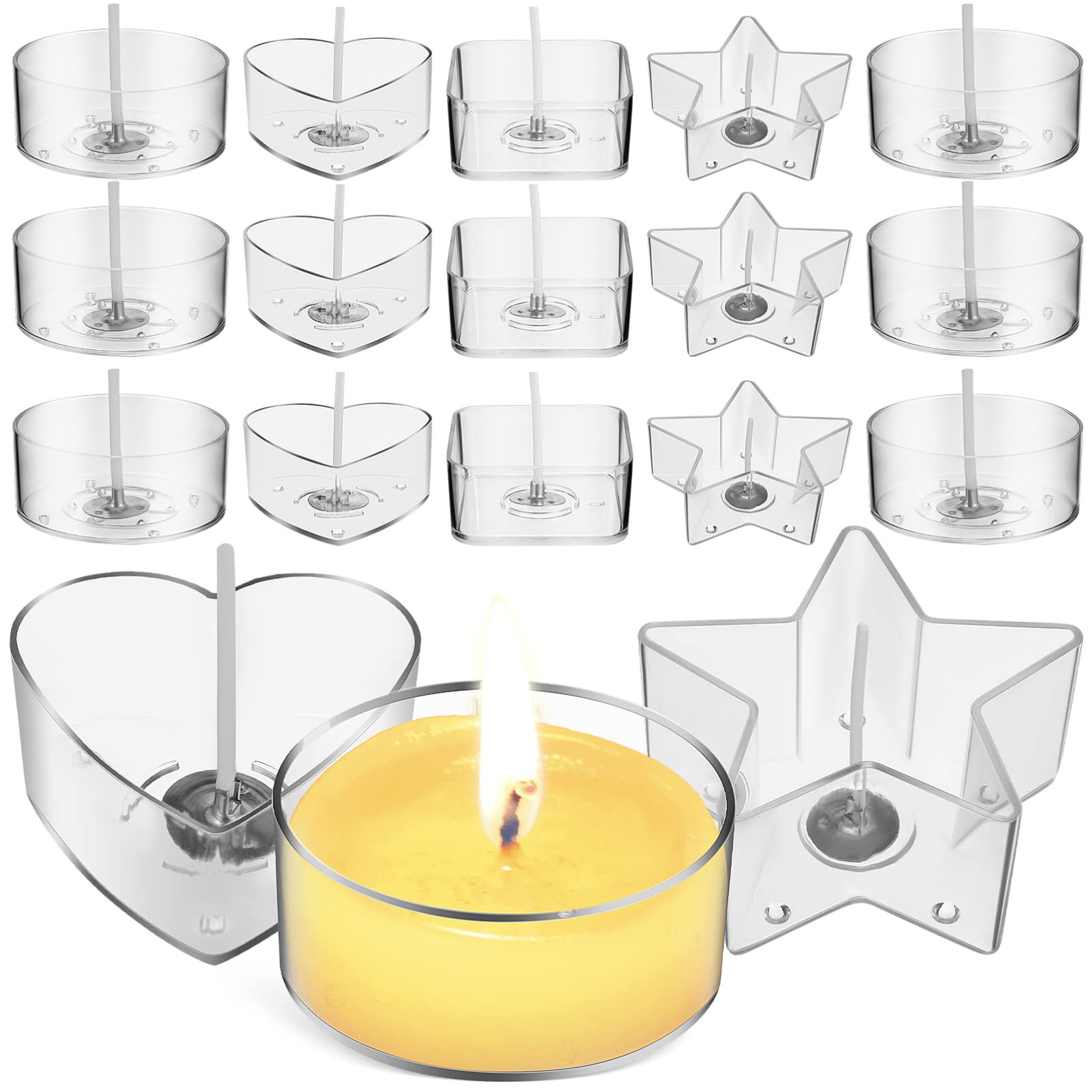 EXCEART 40 Pcs Candle Moulds for Candle Making, Transparent Plastic Tealight Holders with 100 Wicks