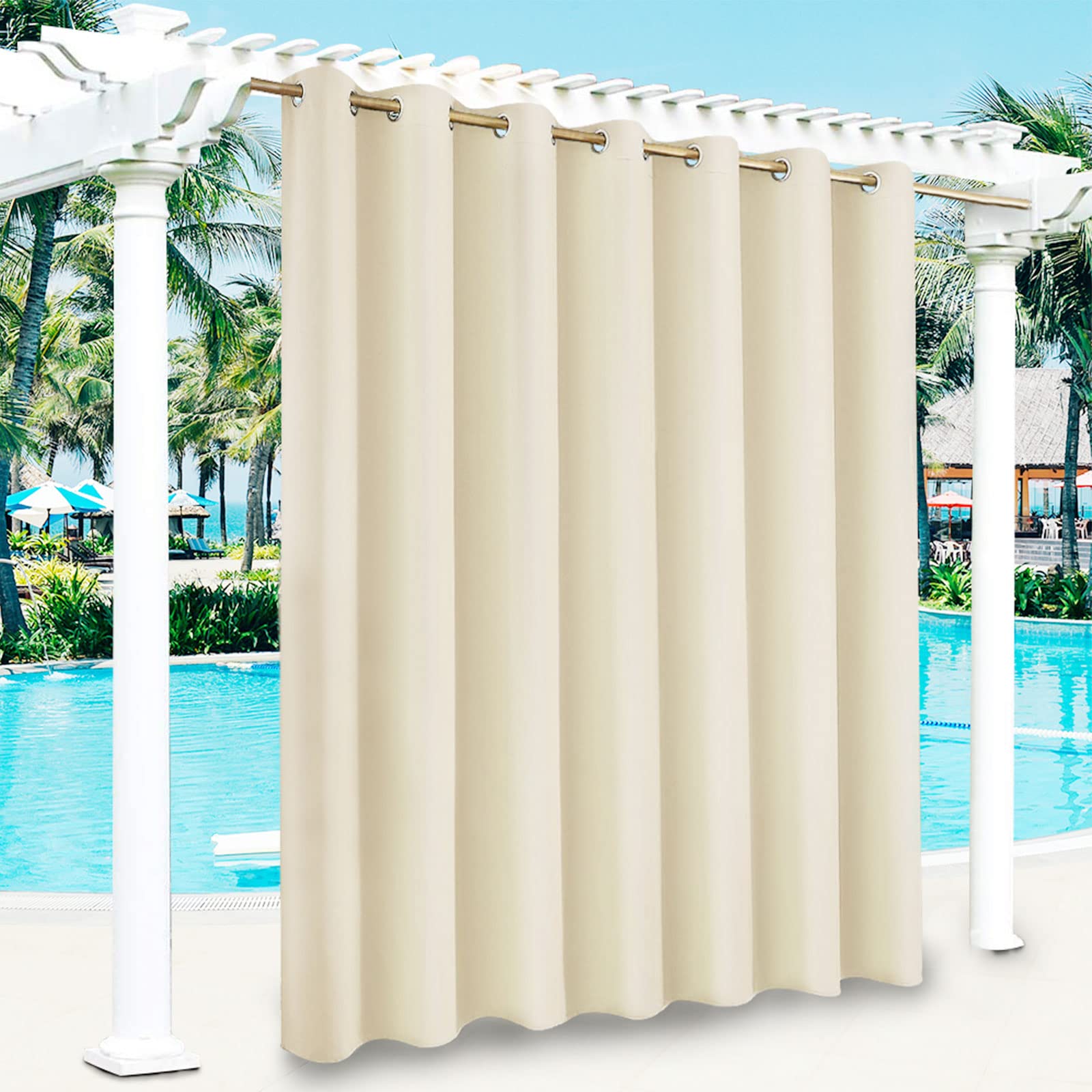Gazebo Patio Outdoor Curtains Waterproof - Garden Blackout Thermal Insulated Sun Shades Eyelet Privacy Curtain for Outside Pergola Porch Pool, Indoor Window Blinds for Living Room Bedroom Balcony