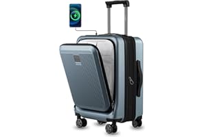 LUGGEX Carry on Luggage 22x14x9 Airline Approved, PC Hard Shell Suitcase with Front Pocket, Expandable Luggage with USB Port (Blue, 20 Inch, 36.7L)