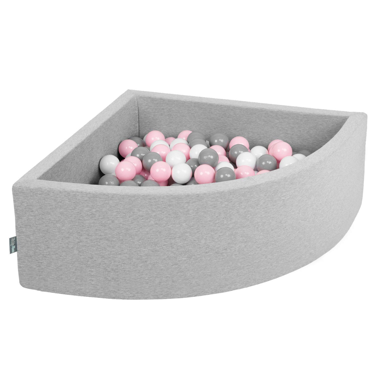 KiddyMoon Soft Ball Pit Quarter Angular 90X30cm/200 Balls ∅ 7Cm / 2.75In For Kids, Foam Ball Pool Baby Playballs, Made In EU, Light Grey:White/Grey/Light Pink
