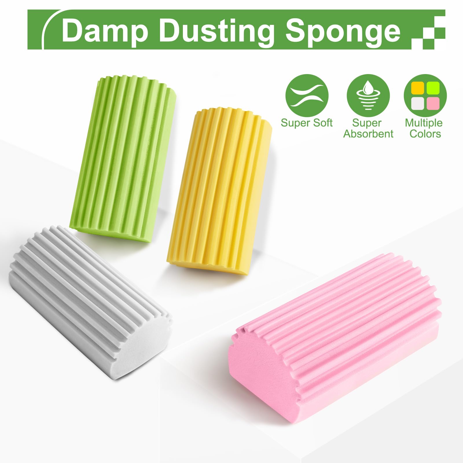 4-Pack Damp Clean Duster Sponge, Sponge Cleaning Brush, Duster for Cleaning Blinds, Glass, Baseboards, Vents, Railings, Mirrors,Window Track Grooves and Faucets（Gray）