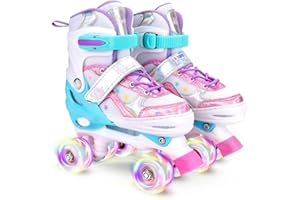 Runcinds Toddlers Roller Skates for Girls Kids, Adjustable 4 Size with Light Up Wheels