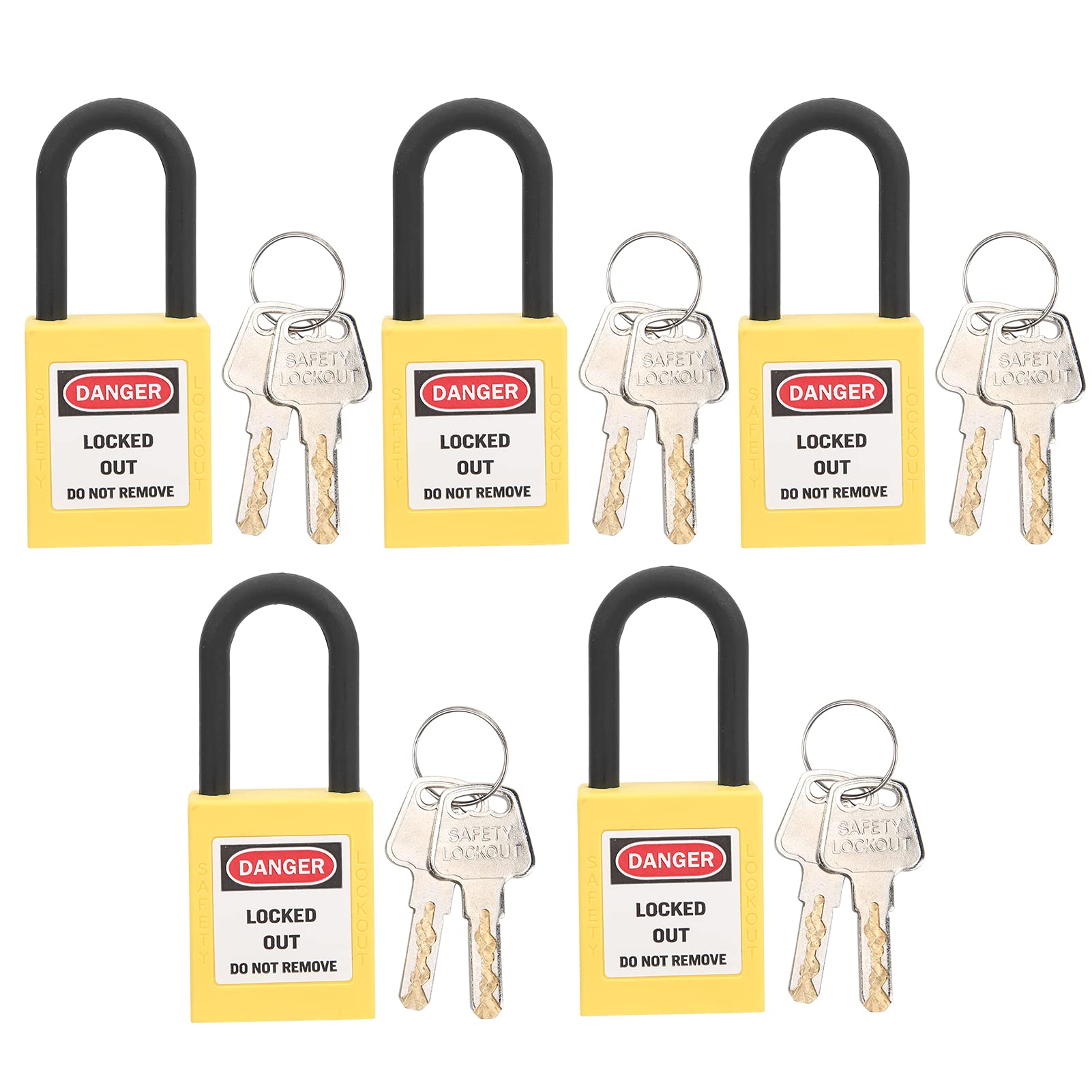 Safety Lockout Padlock Yellow Padlock Lockout Padlock 5 Sets Lockout Lock Nylon Pa Safety Padlock with Warning Label, Strong Insulating Beam, for Factories, Construction Sites Indoor Outdoor