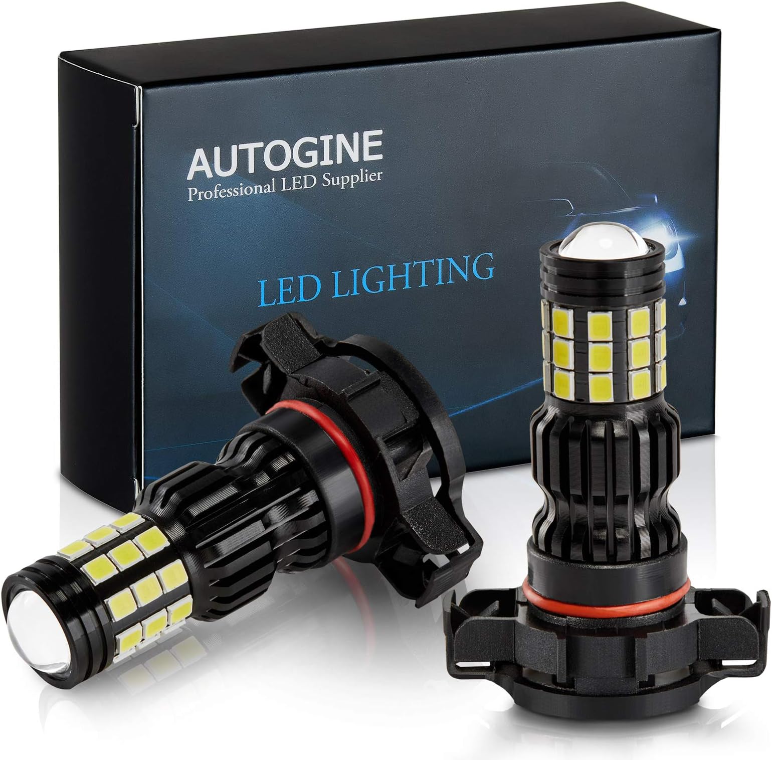 AUTOGINE2800 Lumens Extremely Bright 2504 PSX24W 12276 LED Fog Light Bulbs for DRL or Fog Lights, DOT Approved, 6000K Xenon White (Pack of 2)